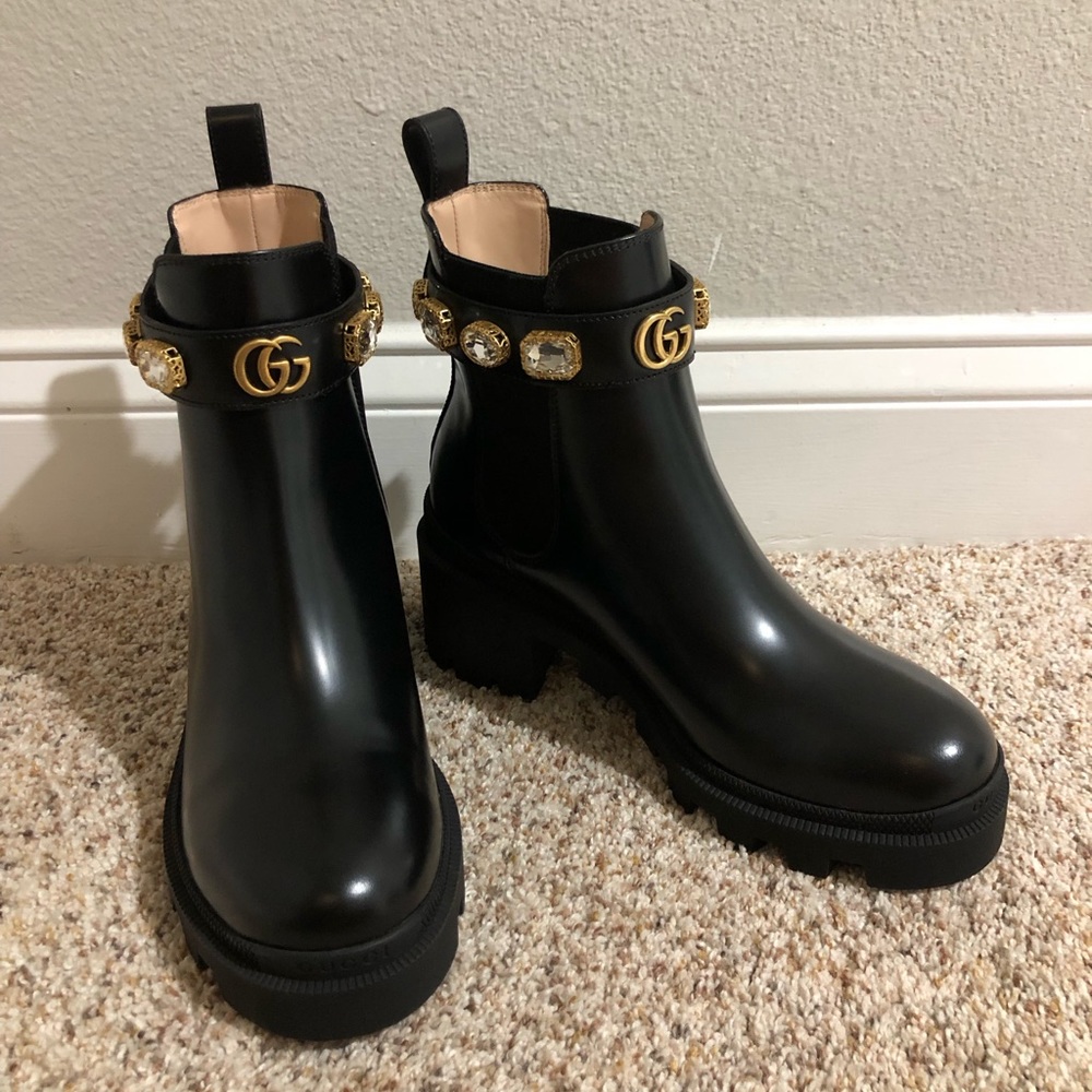 Women’s Gucci Black Ankle Boot with Embellished Belt -NEW 100% Authentic